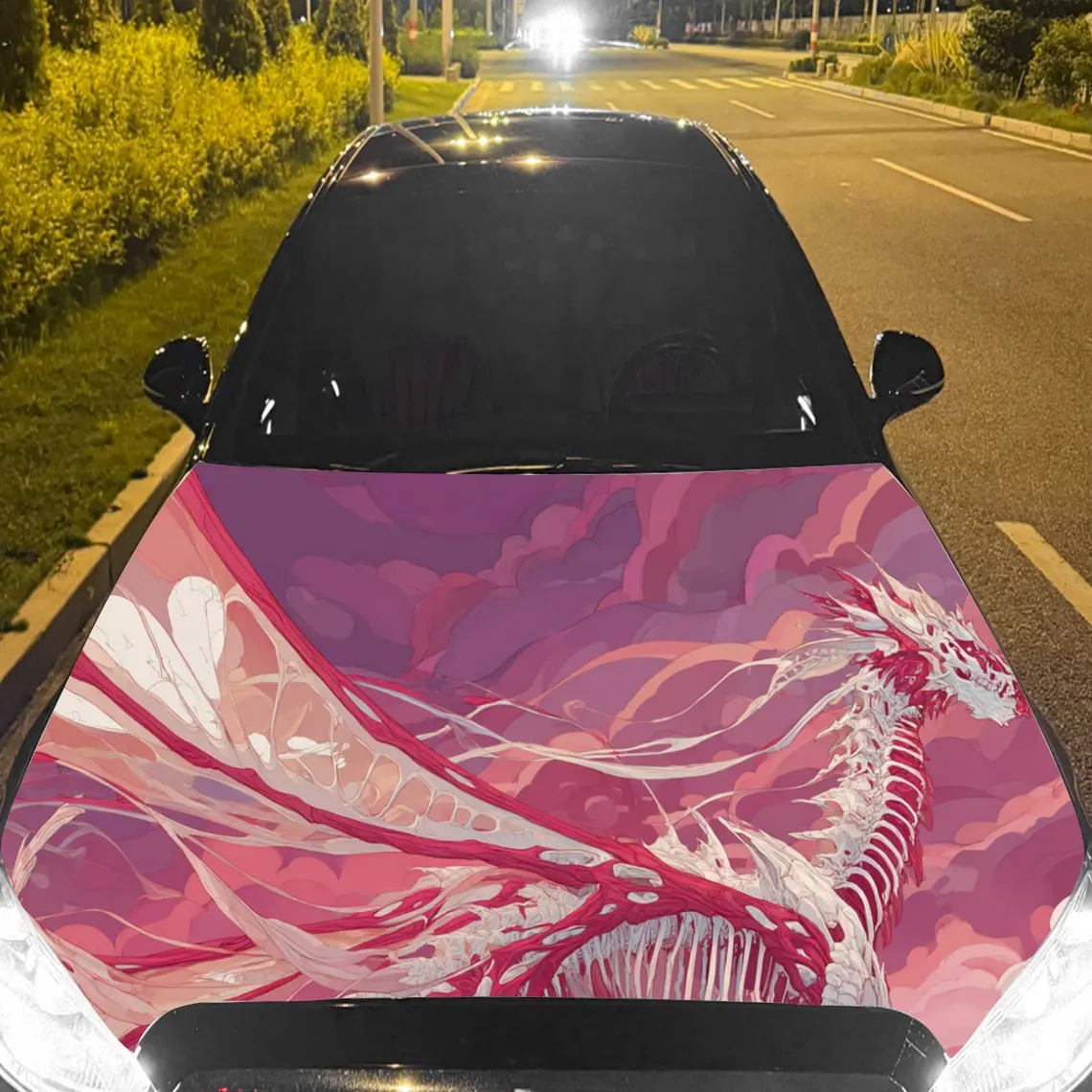 

Peaceful Pink Pattern Car Hood Stickers - Self-Adhesive, Waterproof and Durable Vinyl Wrap, Decorate And Protect Your Car, Fit F