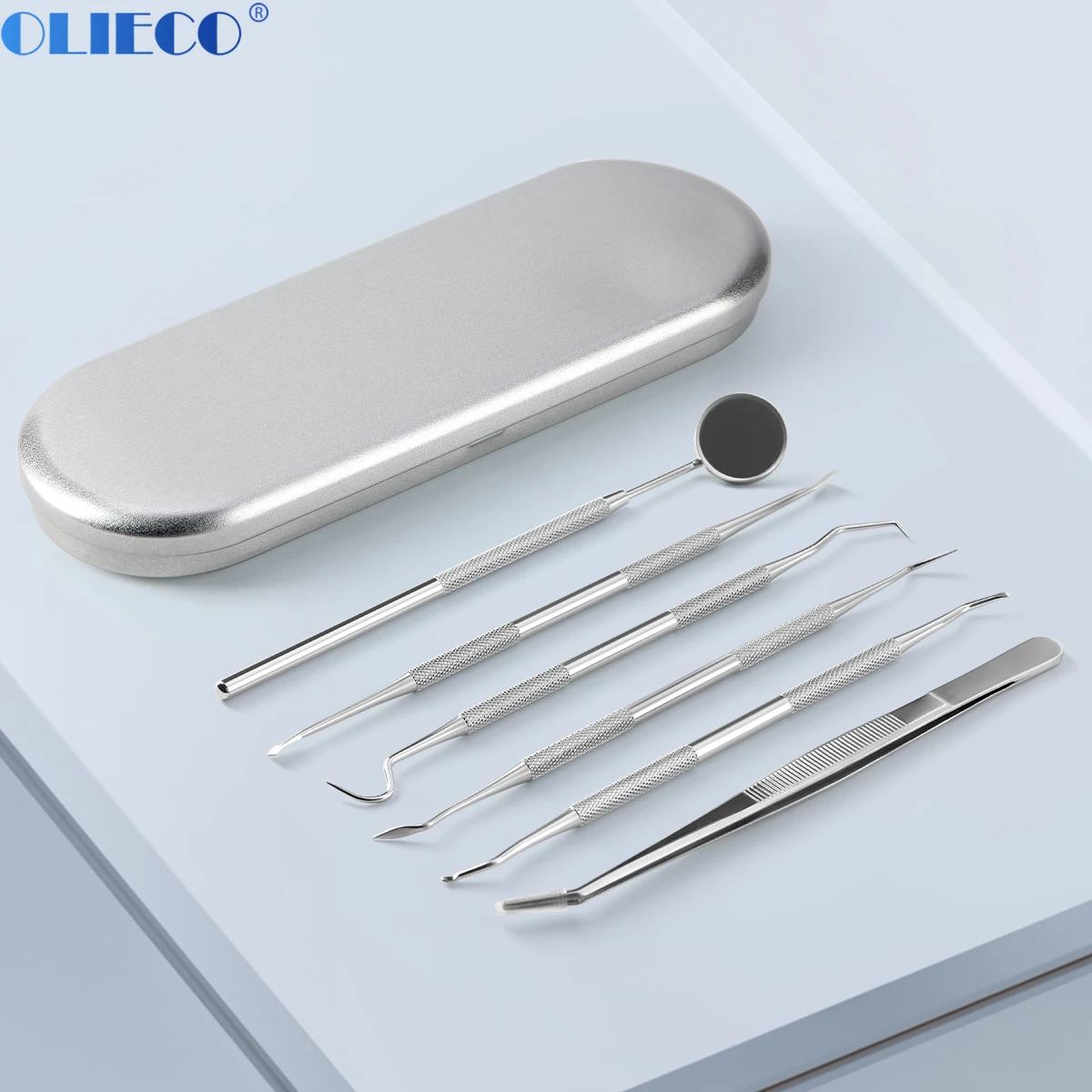 6 Pcs/set Stainless Steel Dental Dentist Clean Tools Set Instruments Tweezer Hoe Sickle Scaler Mirror Tartar Tooth Cleaning