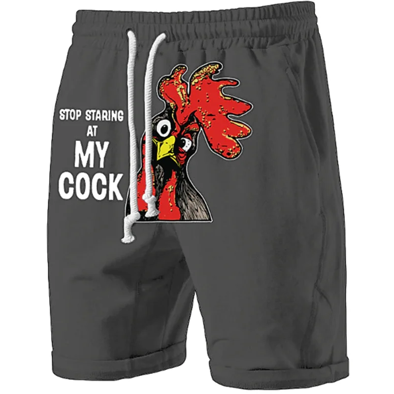 

Funny Rooster Graphic Beach Short Mens Summer Fashion 3D Alphabets Printed Swim Trunks Trend Catch Eyes Oversized Board Shorts