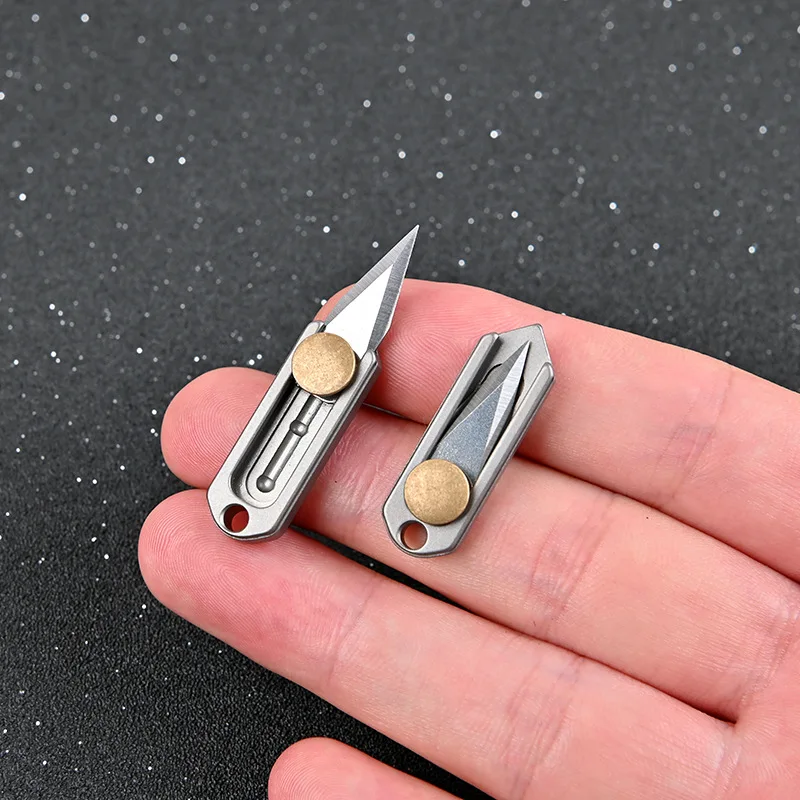 New Pure Titanium Mini Push Knife  Keychain Pendant Unpacking Express Opening