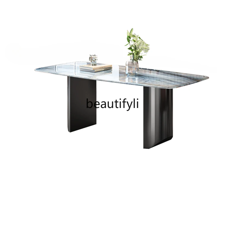 Modern Minimalist Dining Table and Chair Super Crystal Stone Light Luxury Rectangular Marble Top Dining Table