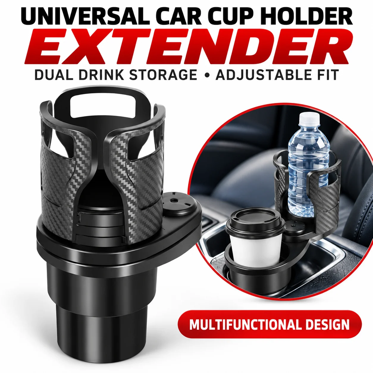 Car Center Console Beverage Rack, Rotating Double-Layer Cup Holder Storage Organizer