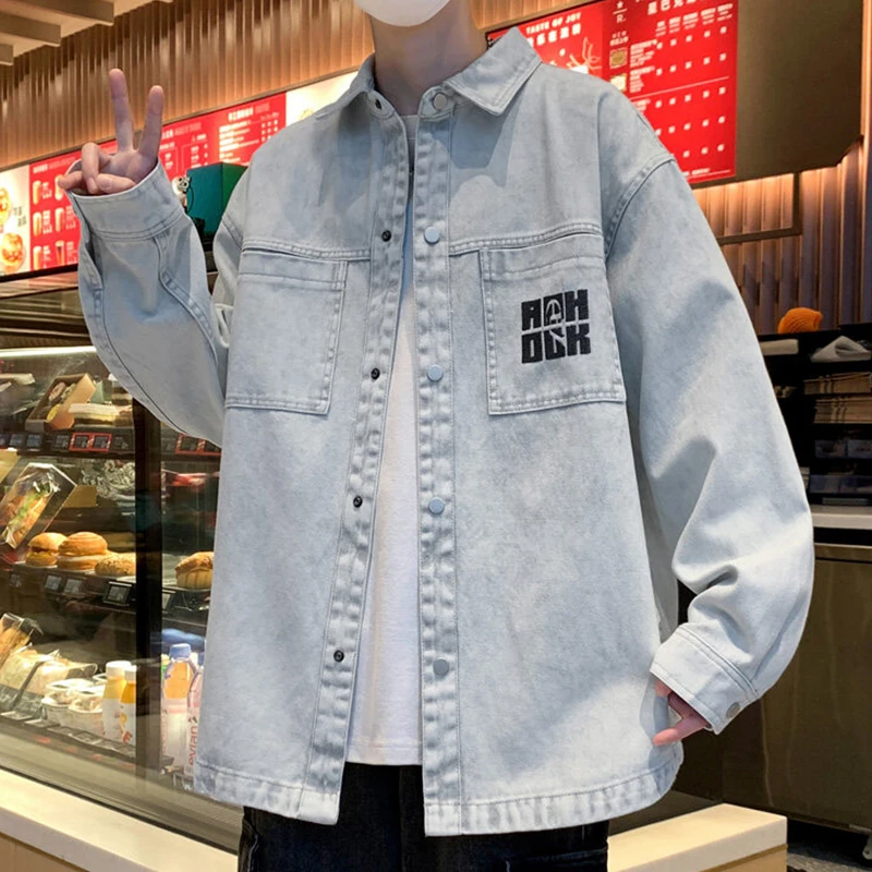 

Teenage Boys' American Retro Denim Jaet Spring Autumn New Sle Faion Brand Workwear Coat Youth ular Casual Outerwear