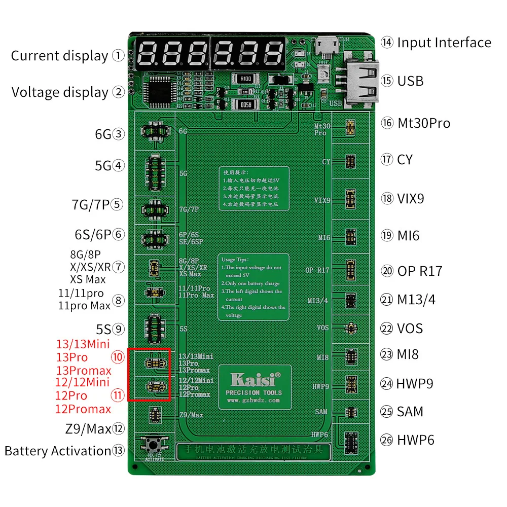 

Latest K-9208 V22 Battery Activation Charge Board For iPhone6G-13 ProMax Huawei Android Phone Intelligent Quick Charging Tester