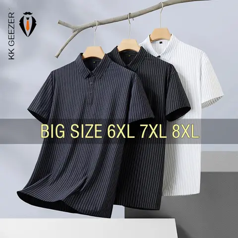 Polo da uomo a righe manica corta Traceless Cool Thin oversize 5XL 6XL 7XL 8XL Plus Size maglietta elastica moda alta qualità