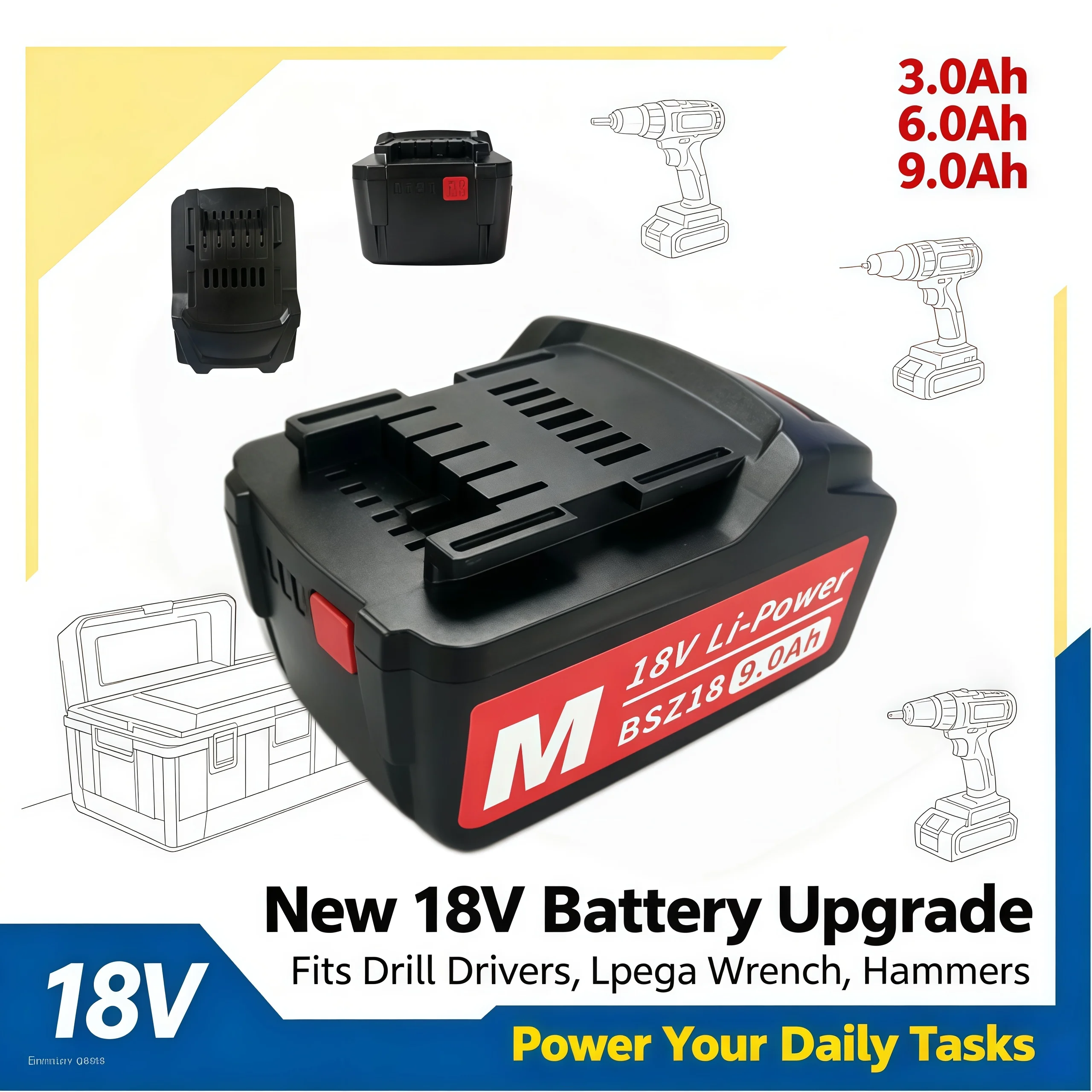 18V Replacement Battery For Cordless Power Tool Drill Drivers Lpega Wrench Hammers Fit Metabo BSZ18 3.0Ah/6.0Ah/9.0Ah