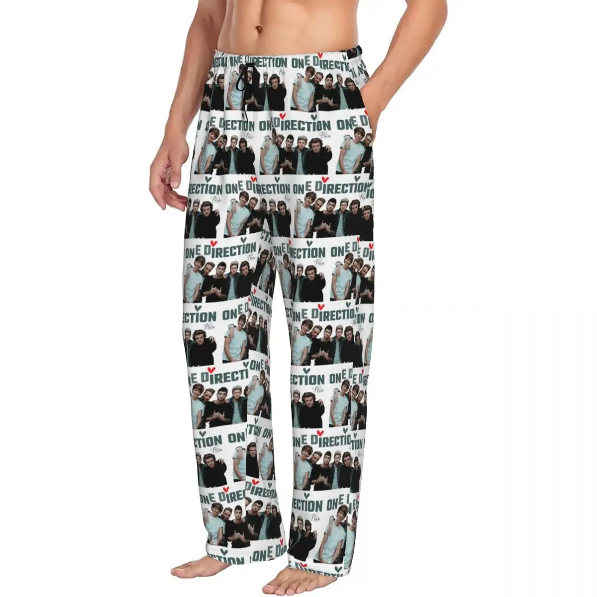Custom One DIrection Love Pajama Pants Men Sleepwear Sleep Lounge Bottoms with Pockets
