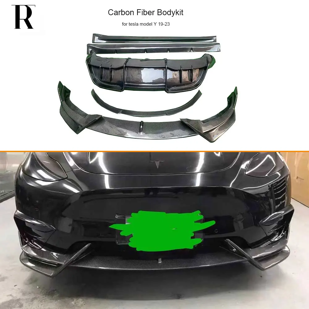 AD Style Carbon Fiber Bodykit Front Lip Splitter Side Skirt Rear Diffuser Trunk Spoiler For Tesla Model Y Body Kit 2020UP