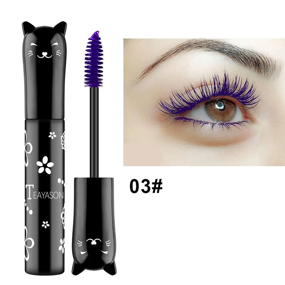 6-kleuren Kitten Mascara Waterdicht Sneldrogend Curling Dikke wimpers Zijdevezelborstel Verlenging Kleurrijke Mascara Dames