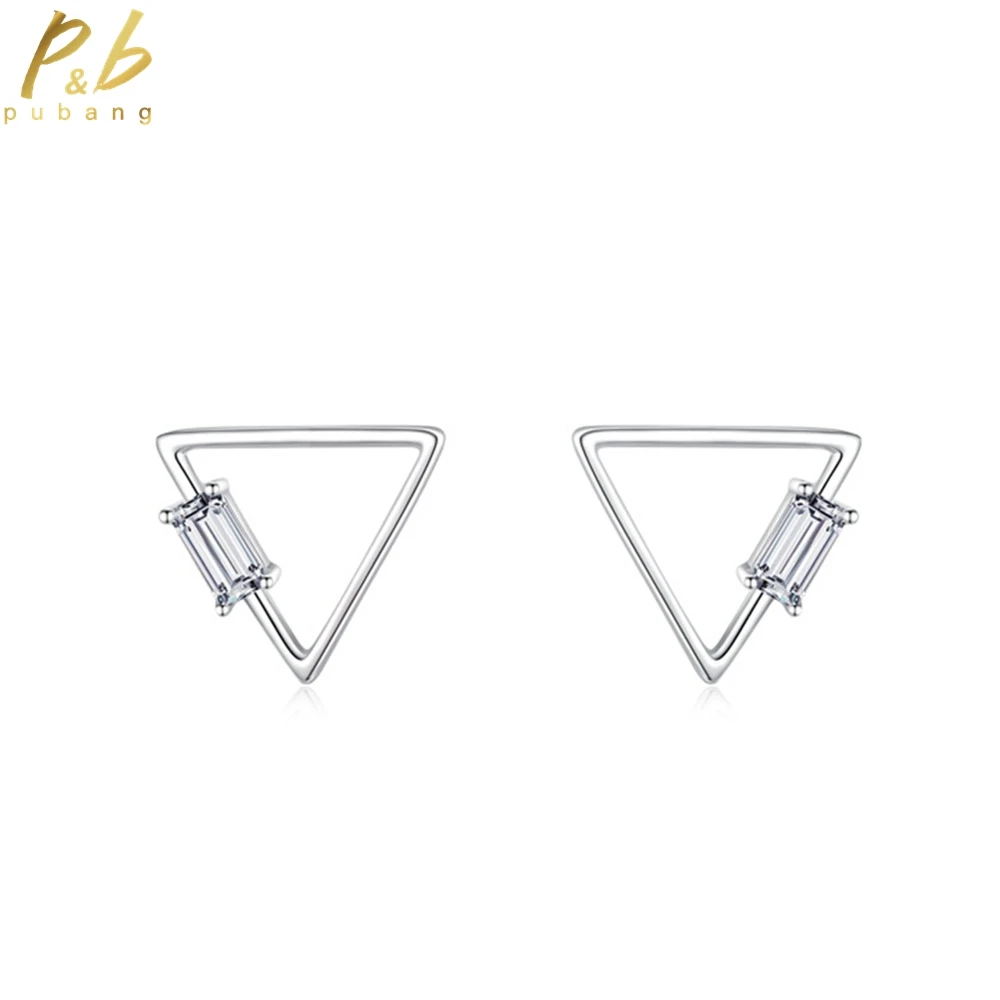 

PuBang Fine Jewelry 925 Sterling Silver Baguette High Carbon Diamond Trillion Cut Stud Earrings for Women Wedding Gift Wholesale