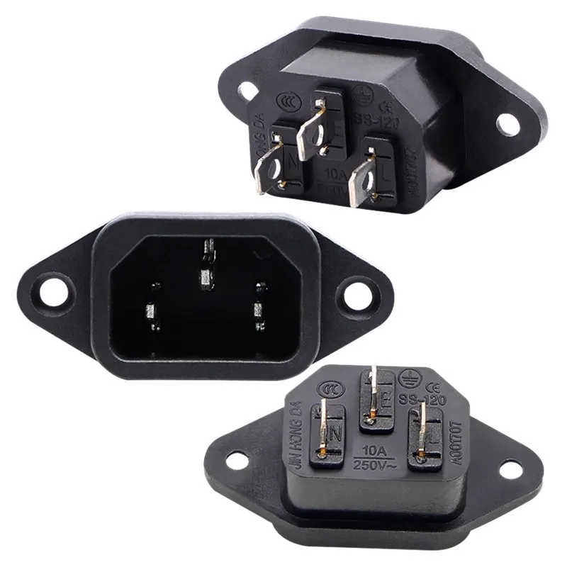 2PCS Black IEC320 C13 Female Industrial Outlet C14 PDU Cabinet Receptacle Connector AC Power Socket with Ear/Screw Hole 10A 250V