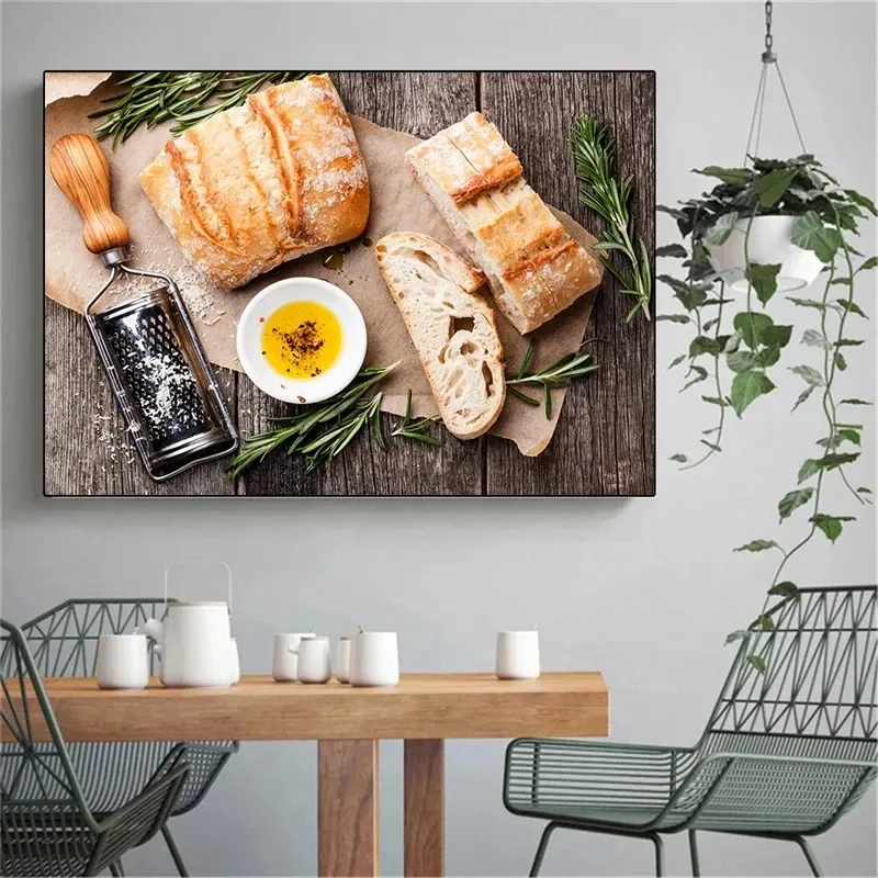 الخبز المشارك الغذاء الرغيف الفرنسي القمح الكامل يطبع حائط لوح رسم الفن صور المطبخ موضوع خبز غرفة المخابز ديكور المنزل #3