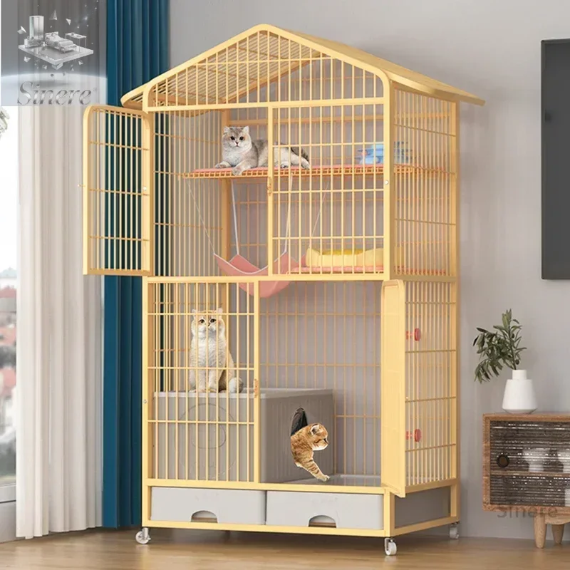 

Клетка для кошек, домашняя четырехэтажная клетка для кошек, вилла, большое свободное пространство, большой встроенный большой кошачий домик с туалетом