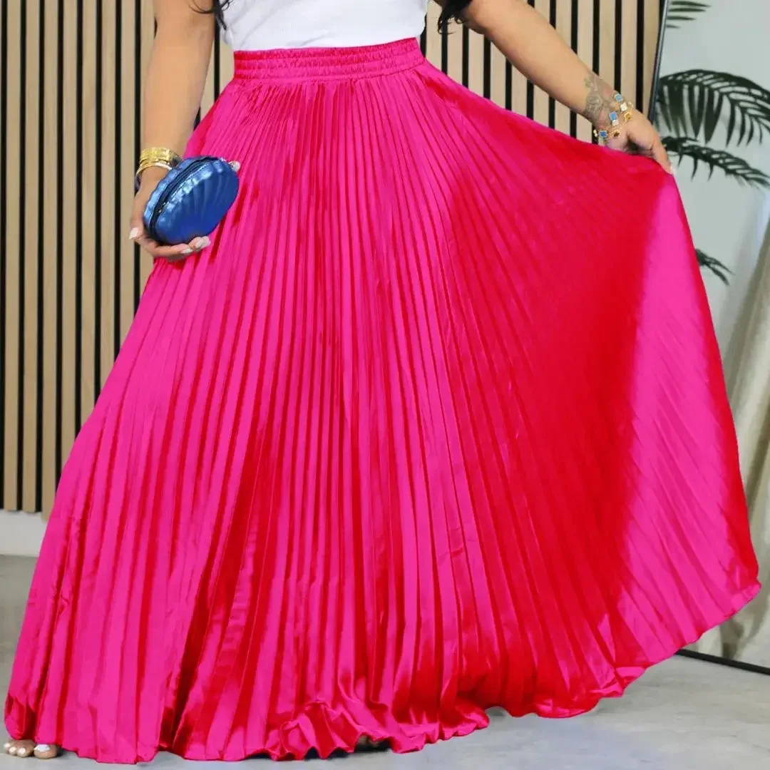 Eleagnt Pleated Skirts For Women High Waisted Floor Length Luxury Female Birthday Party Dinner Wear Bottom SKirts Clothes 2024