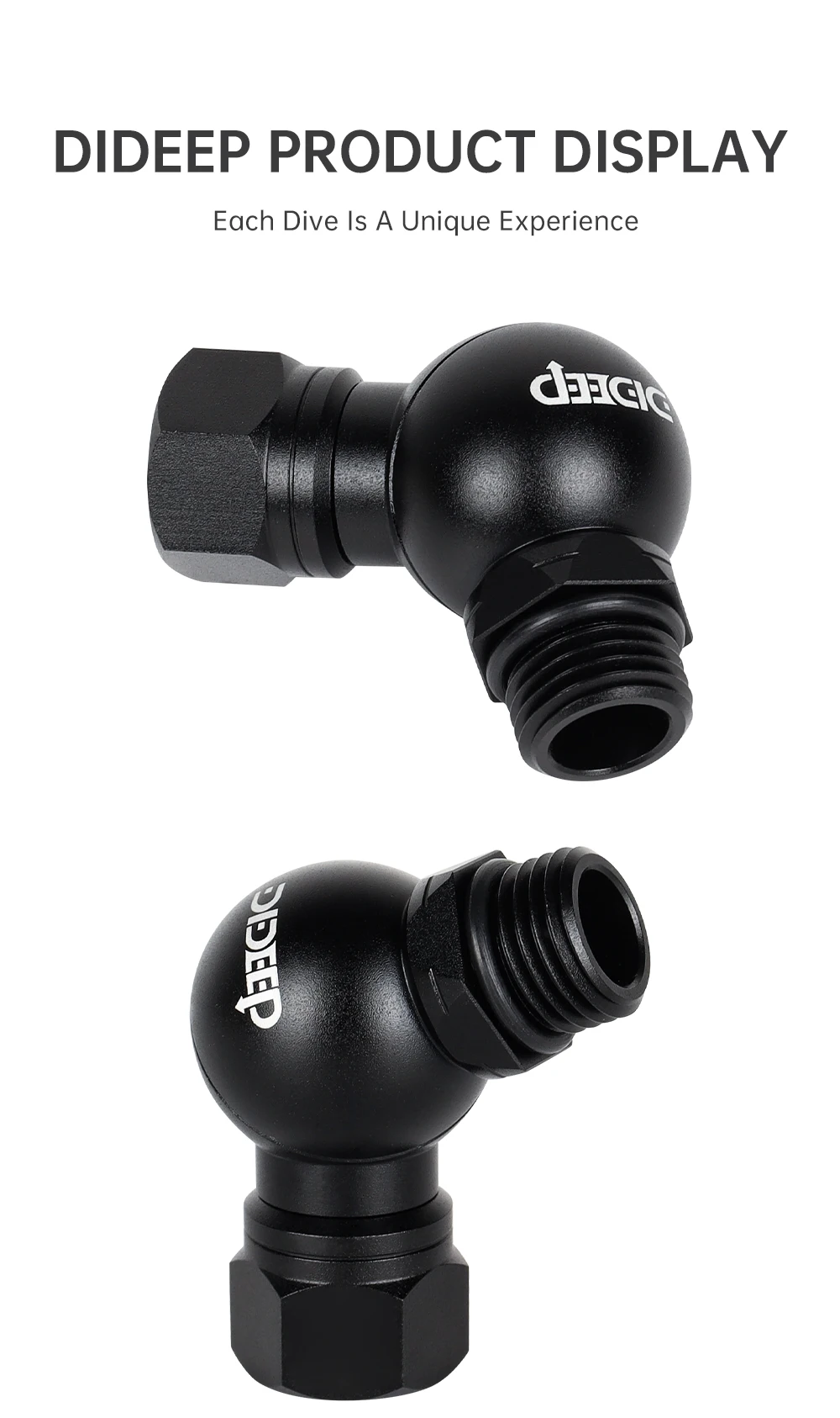 DIDEEP 360-Grad-drehbarer Schlauchregler-Adapter für Tauchzubehör, Zweistufiger Regleranschluss aus Aluminiumlegierung – Detail 6