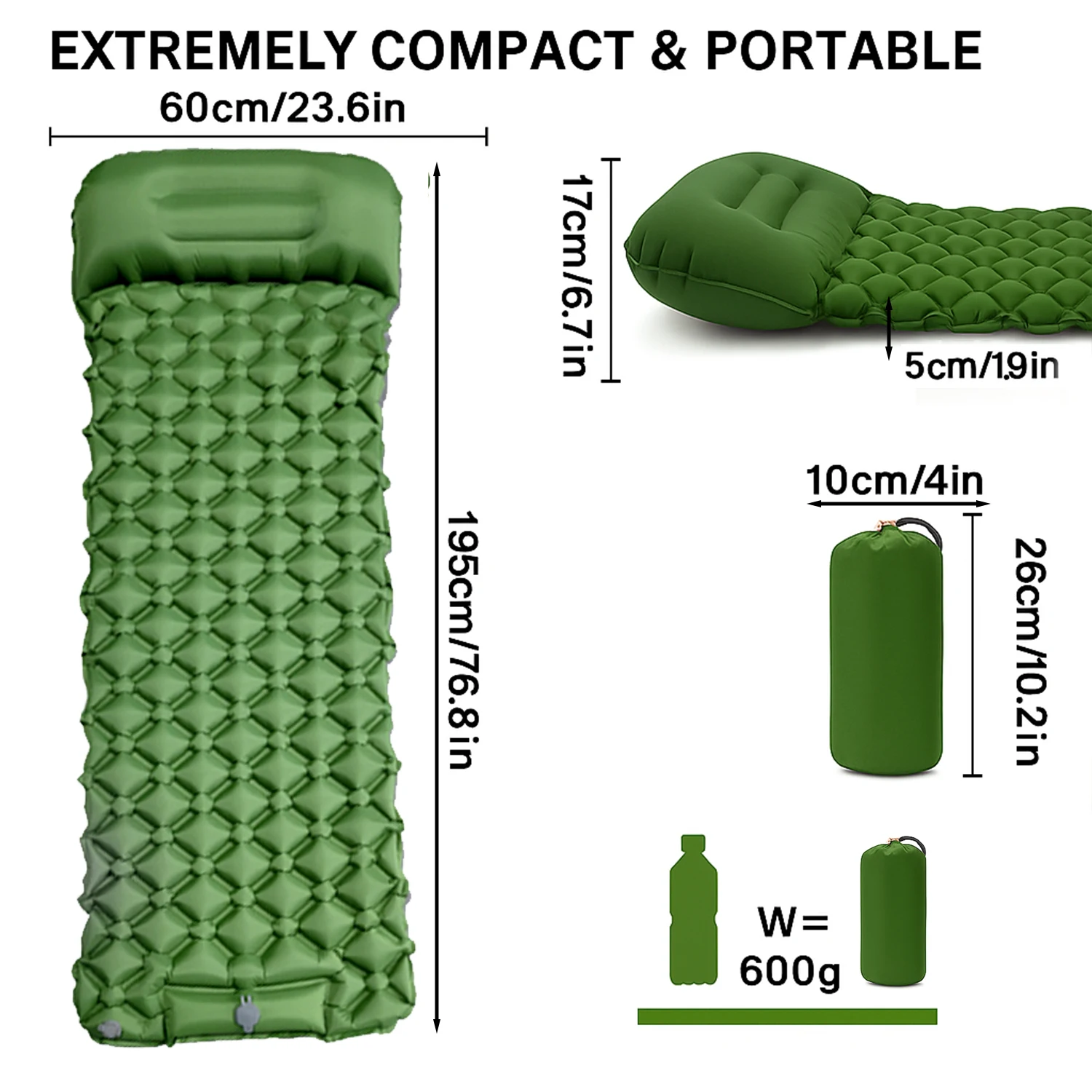 

Camping Sleeping Pad with Pillow, Built-in Pump Self Inflating 77”*23.6”*2.4” Ultralight Sleeping Mattress for Backpacking