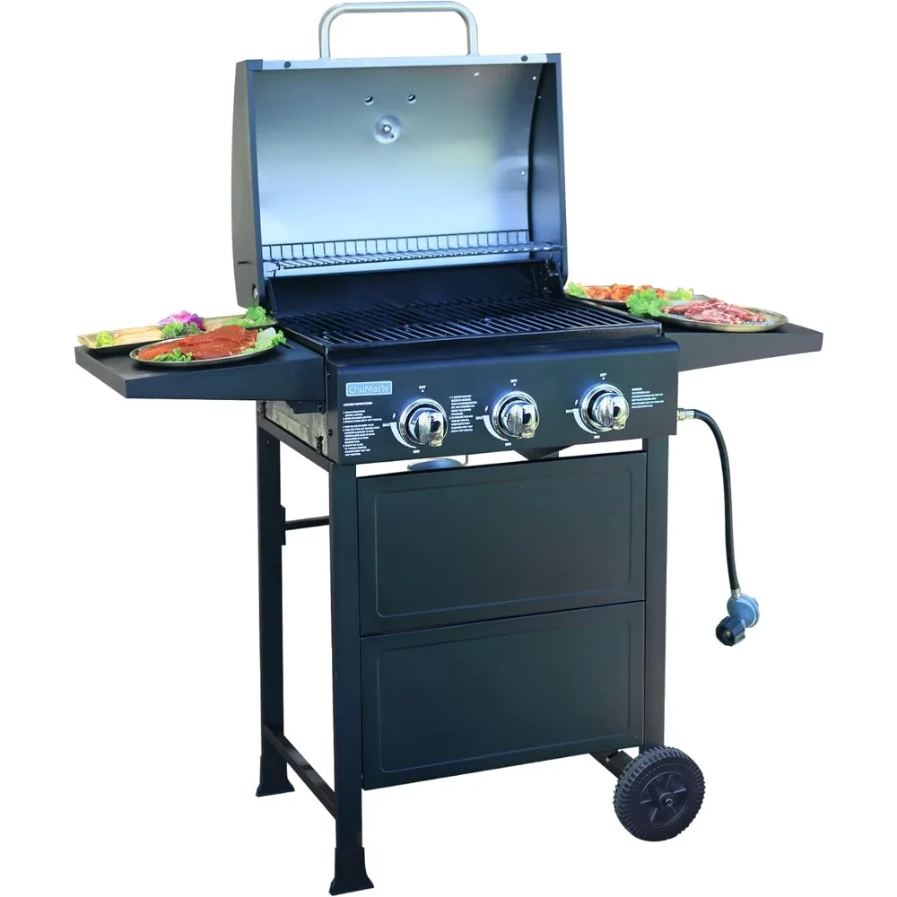 

3-Burner Propane Grill, Gas Grill, 30000 BTU barbecue grill with Foldable Rack (Reversible Table)