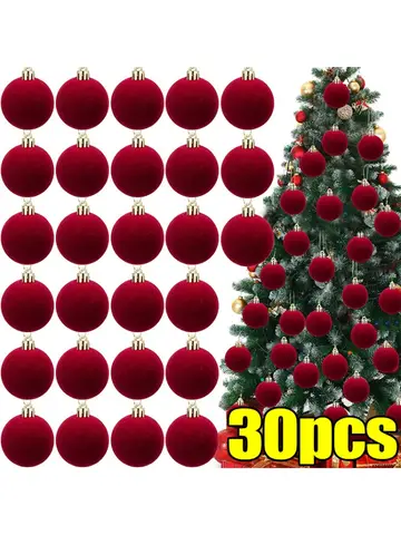6cm Wine Red Velvet Christmas Balls for Xmas Tree Flocked Xmas Ball Hanging Pendents Navidad Festival Party Home Decor Supplies