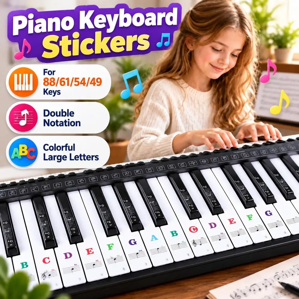 Piano Keyboard Stickers for 88/61/54/49 Keys, Bold Large Letter Piano Stickers for Learning, Removable Piano Keyboard Letters