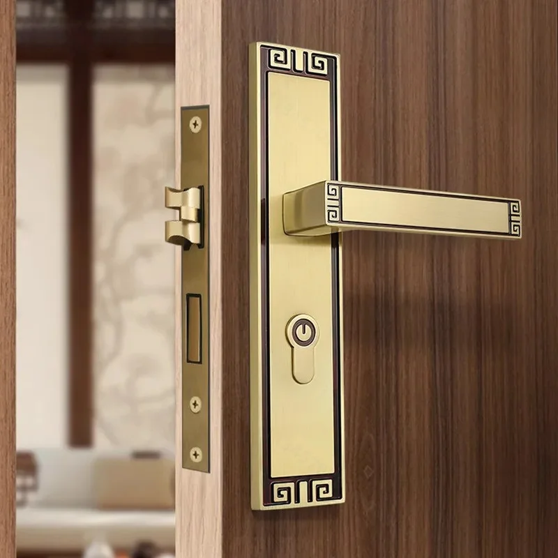 New Silent Brass Door Lock Indoor Bedroom Bathroom Integrated Panel Pure Copper Room Household