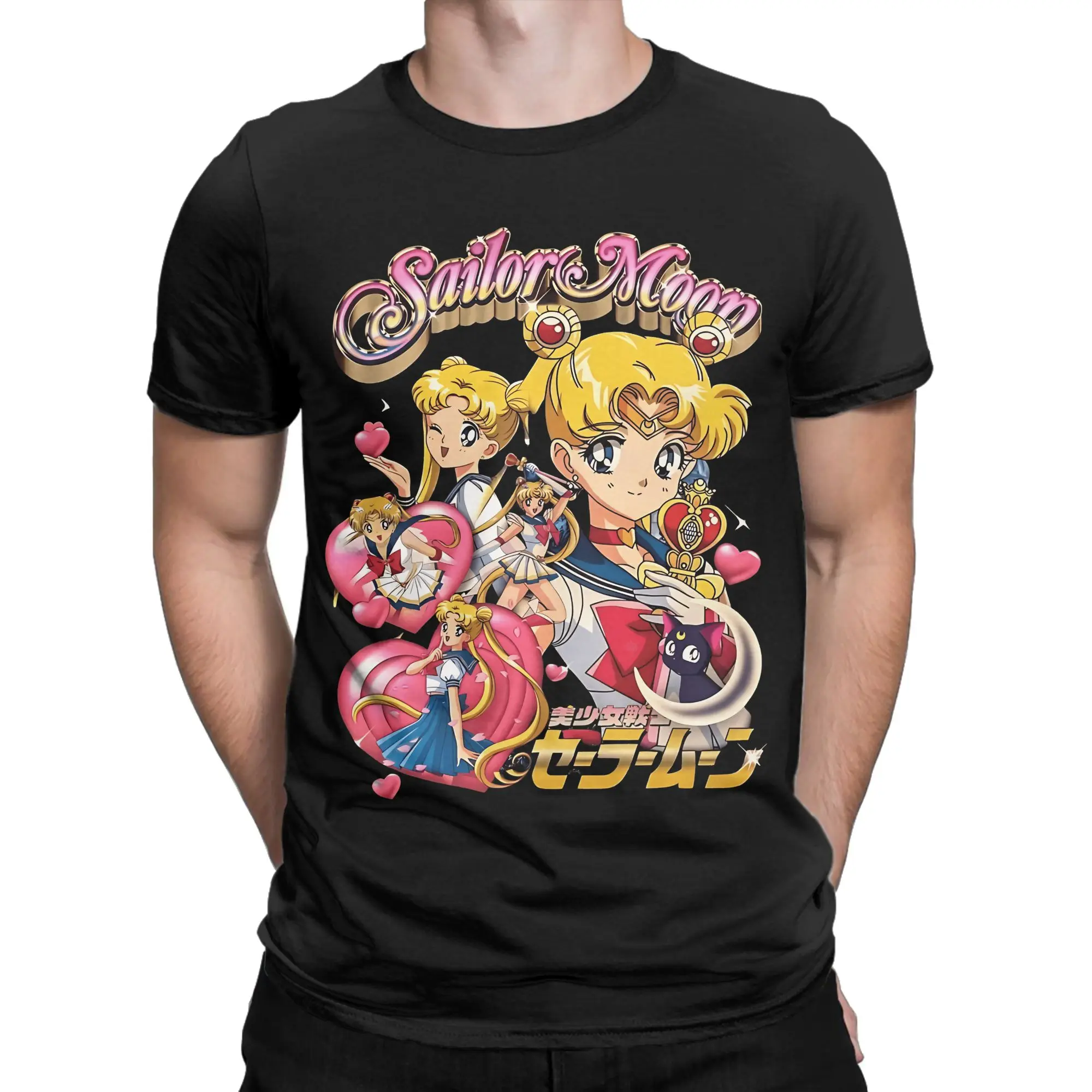 Oversized T-Shirt Summer Sailor Moon Usagi Tsukino Fashion T-Shirts  Pure Cotton Tshirt for Male Y2K Funny Wholesale Top Tees