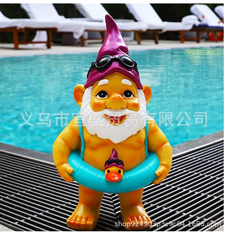 

Swimming Circle White Beard Dwarf Ornament - Resin Garden Elf Duck Decoration