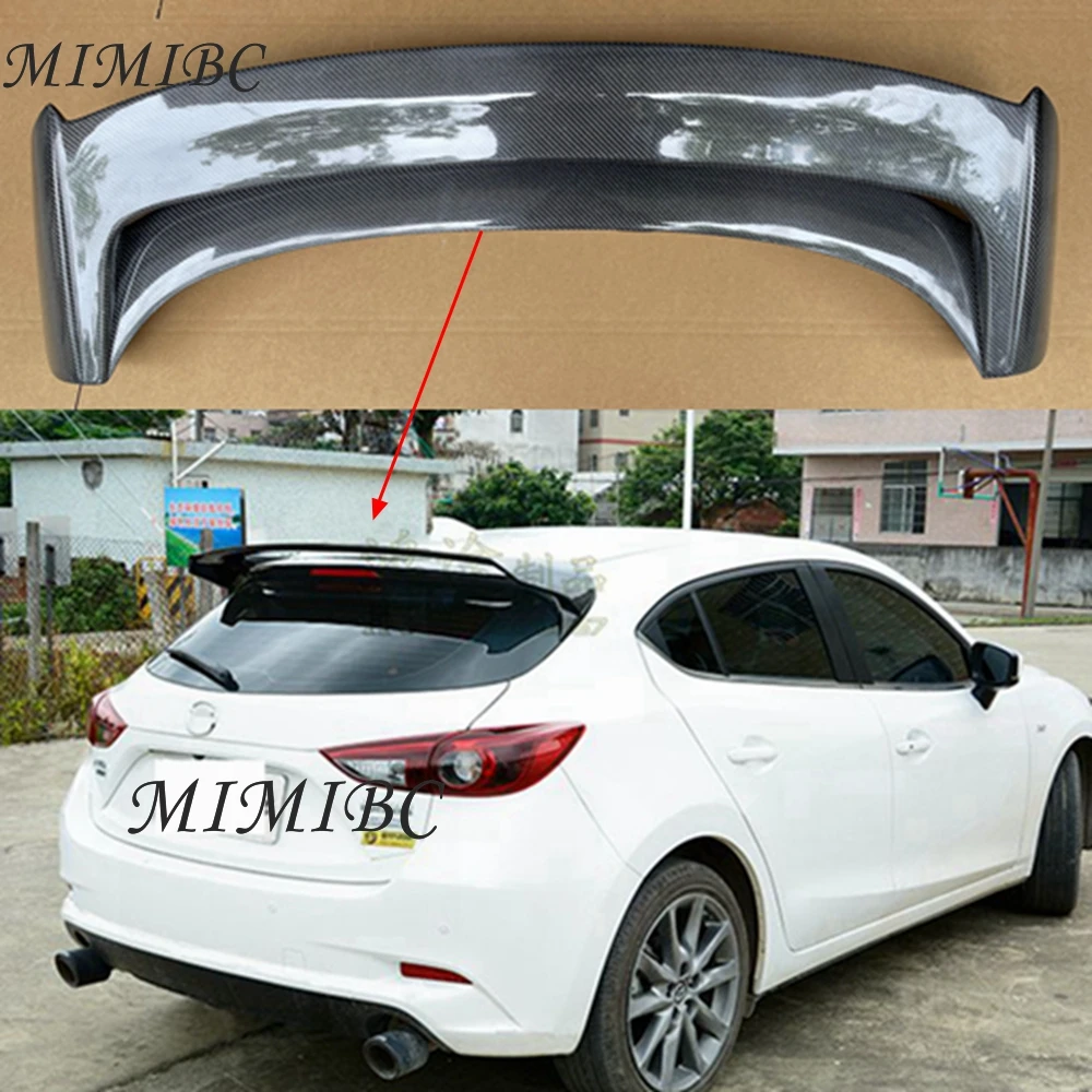 FOR Mazda 3 AXELA Hatchback 2014 2015 2016 2017 Real Carbon Fiber FRP Rear Roof Double Layer Spoiler