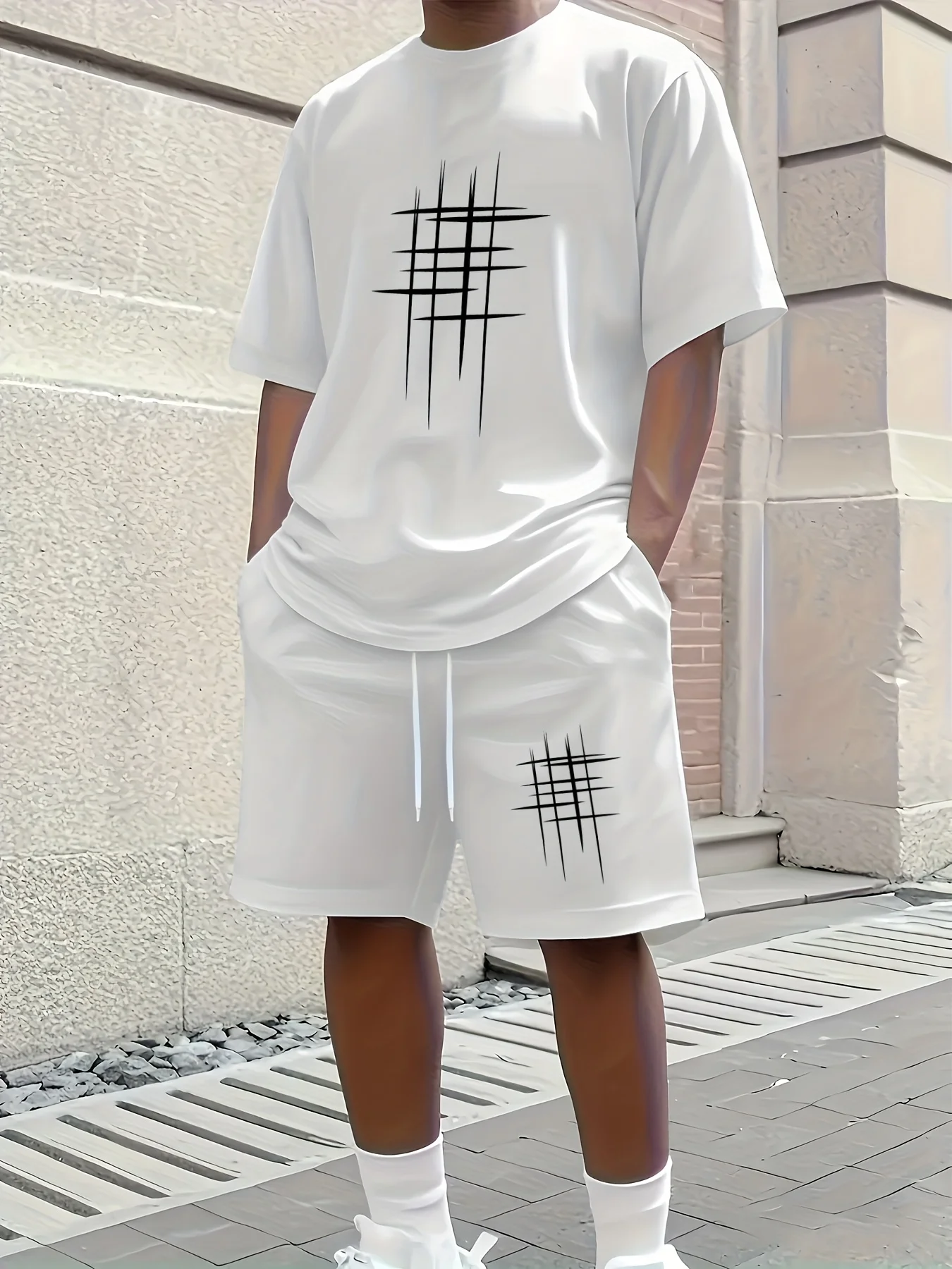 

Летний мужской комплект, минималистичная спортивная повседневная футболка с круглым вырезом, уличная одежда, дышащий топ с короткими рукавами и шорты, комплект из двух предметов