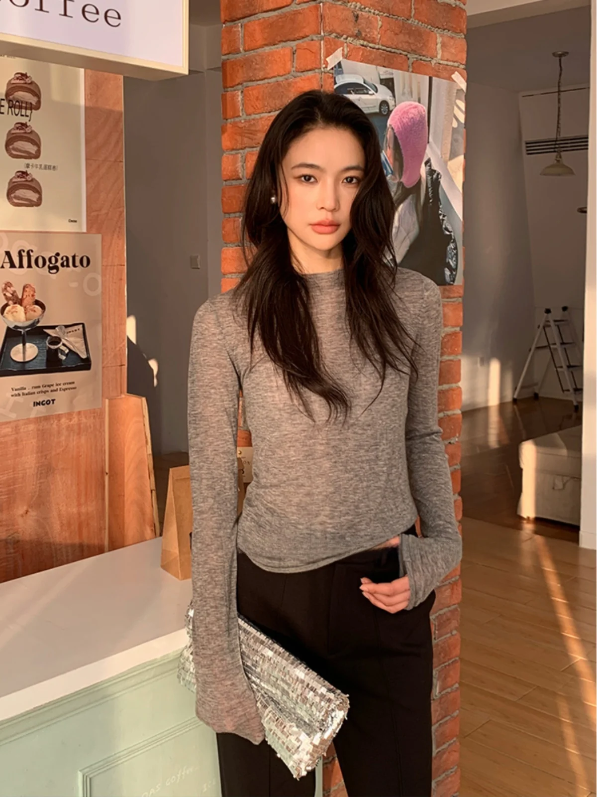 

ALONE SAVOR Long Sve женский базовый модный топ в Корейском стиле ранняя весна повседневная шерстяная трикотажная основа irt P036