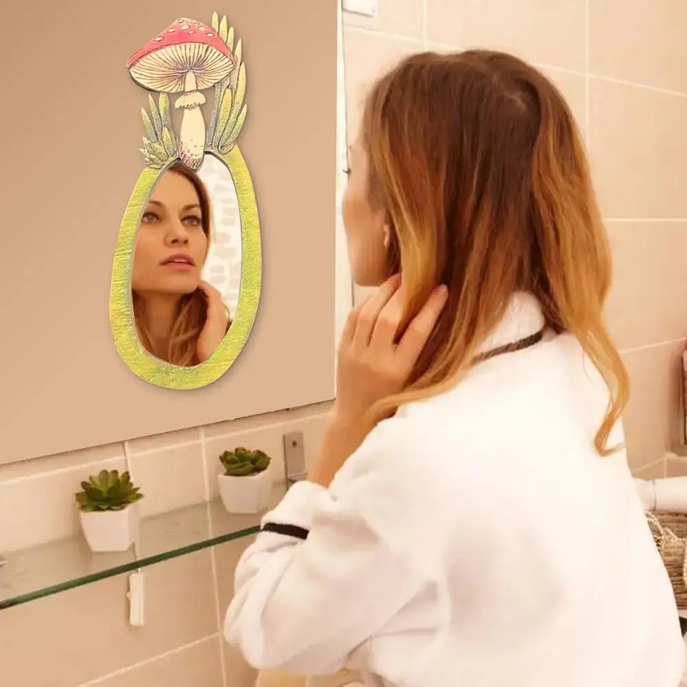 Great Mirror Round Wooden Mirror Unique Design Perfect Gift Hanging Decoration Retro Mushroom Forest Mirror