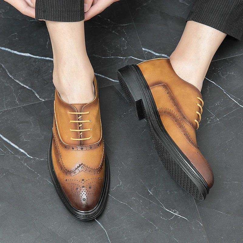 Men's classic British style business casual leather shoes men's brogue shoes office flat shoes men's suit dress shoes size 38-44