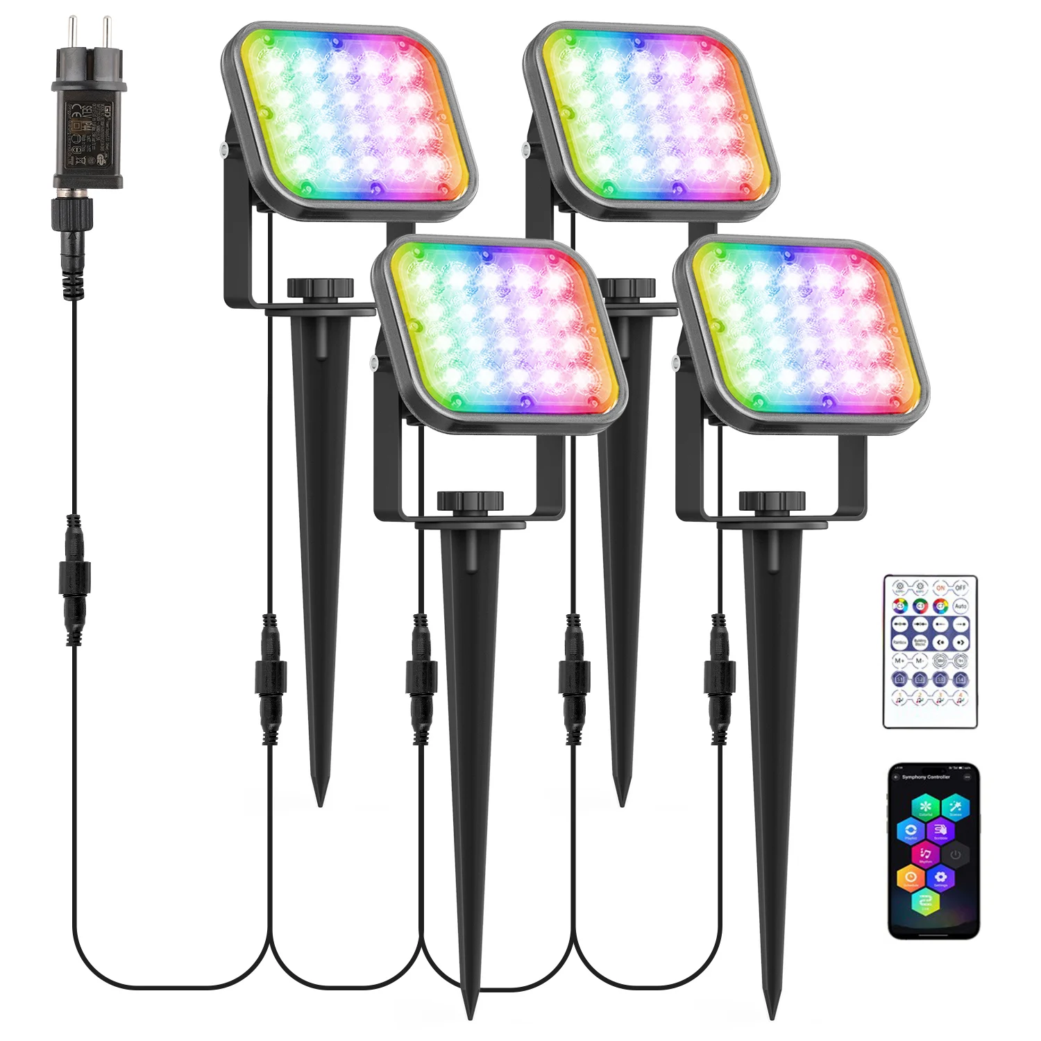 

Уличный светодиодный прожектор, 4 светодиода, RGB, ландшафтная дорожка, садовые фонари с приложением Bluetooth, водонепроницаемая IP65, лампа для округла для дорожки, лужайки