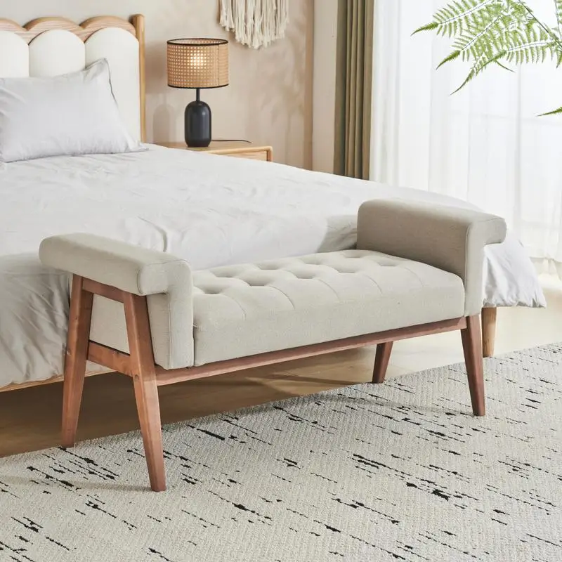 

Beige Linen Tufted Ottoman: Timeless Comfort & Style for Any Space