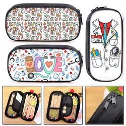 Cute Doctor Nurse Uniform Print Cosmetic Case Pencil Bag Medical Stethoscope Syringe Pencil Box ECG Hospital Stationary Bags