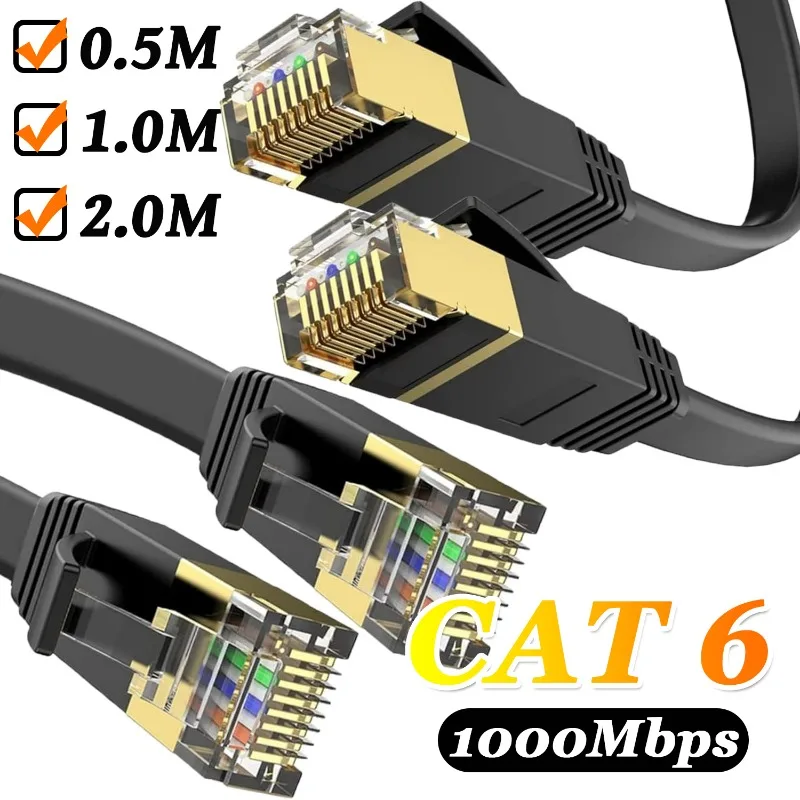 Cat6 Ethernet Cable 2/1/0.5M Cat-6 Flat RJ45 Internet Network Ethernet Patch Cord High Speed LAN Wire with Clip for Router Modem