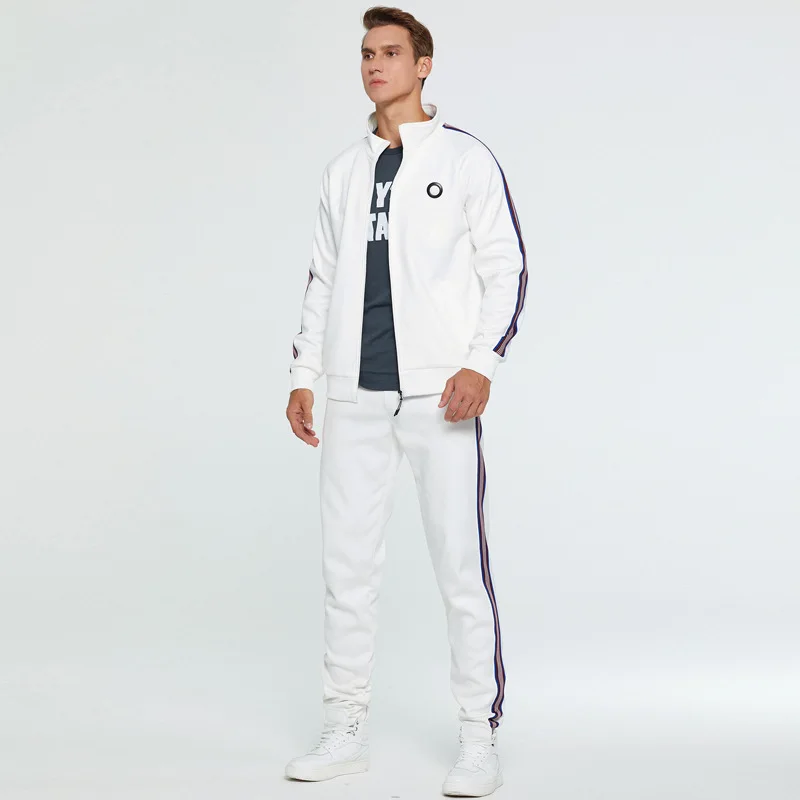 New 2 Pieces Autumn Running Tracksuit men Sweatshirt Cardigan White Sports Set Gym Clothes Men Zip Up Training Suit Sport Wear