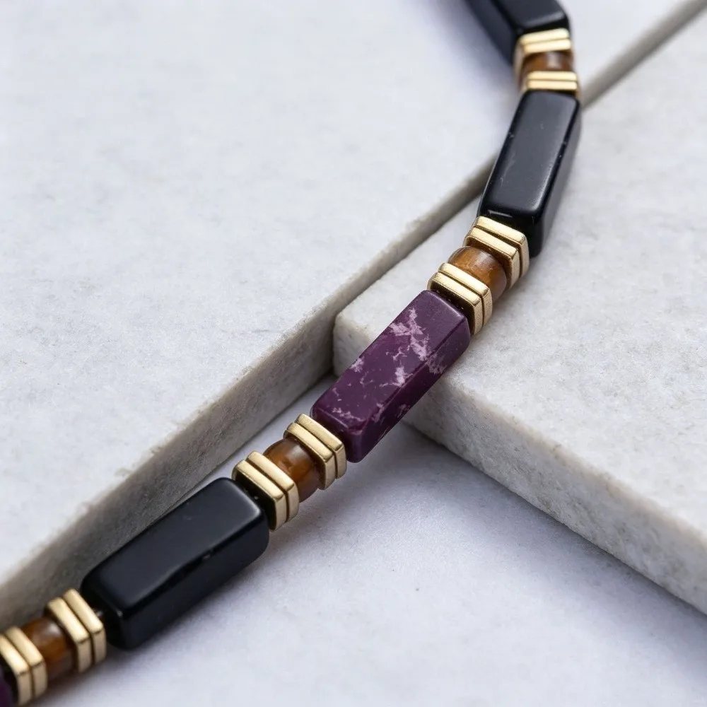 Natural Veined Simple Crystal Stone Bracelet Adjustable Rope Square Cut Square Stone Bangle Polished Block Shape Stackable