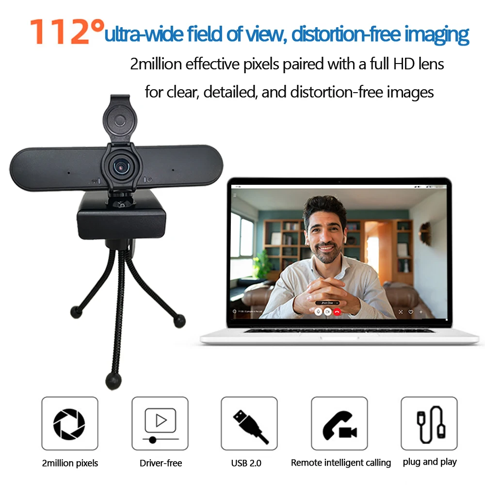 1080P Full HD Webcam with Built-In Noise-Canceling Microphone and Privacy Cover Design, a secure and convenient computer periph