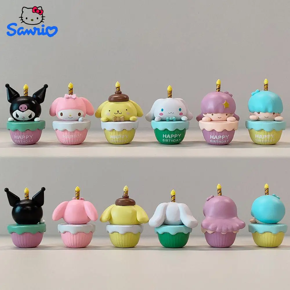 

6Pcs/set Anime Figure Cinnamoroll Sanrio Hello Kitty Kuromi Doll Cartoon Birthday Cake Decorate Desktop Toys Gifts For Kids