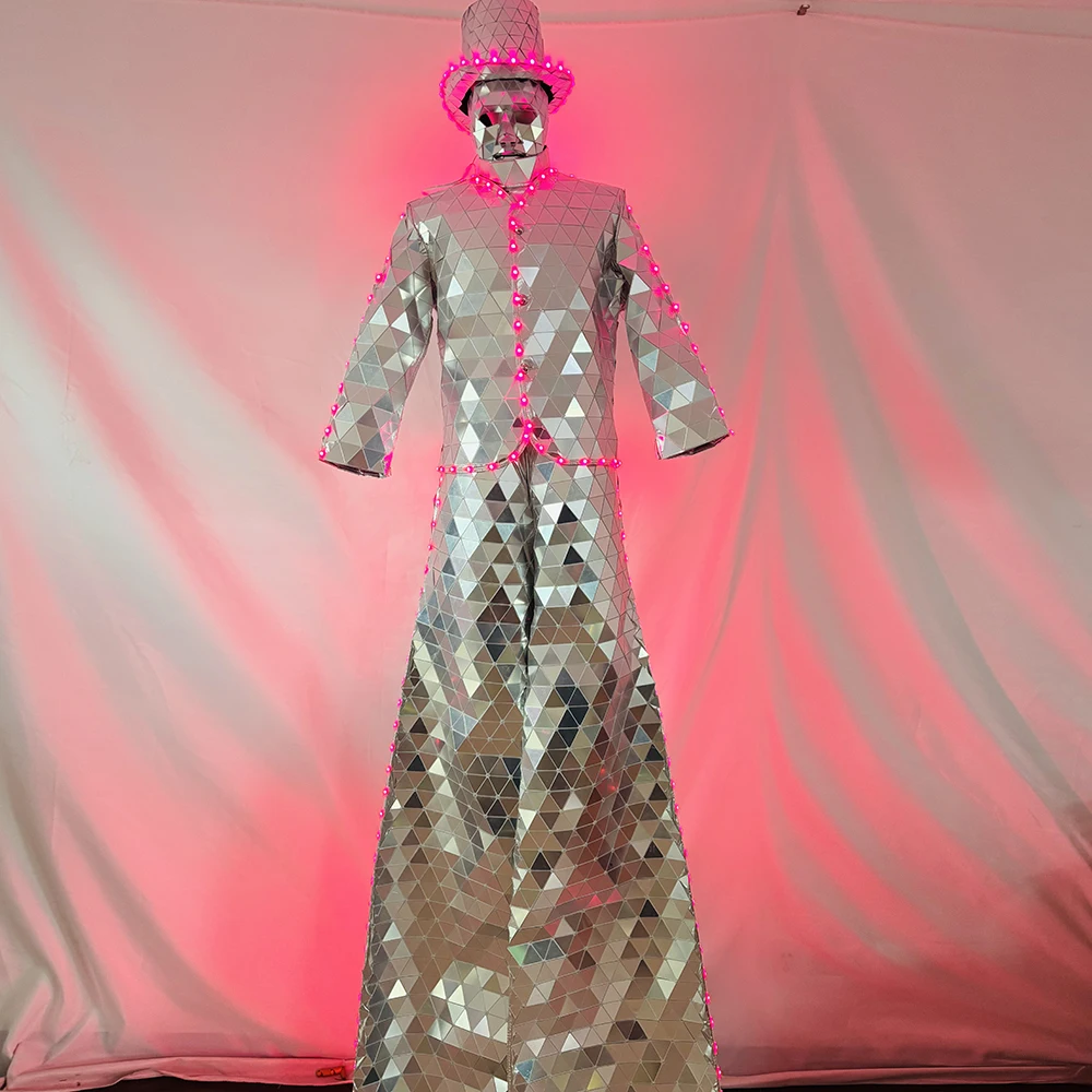 بدلة زي مرآة LED تضيء مرايا مخيطة يدويًا لمرحلة الهذيان الهالوين DJ Show ديسكو حفلة الرقص - عاكسة لامعة