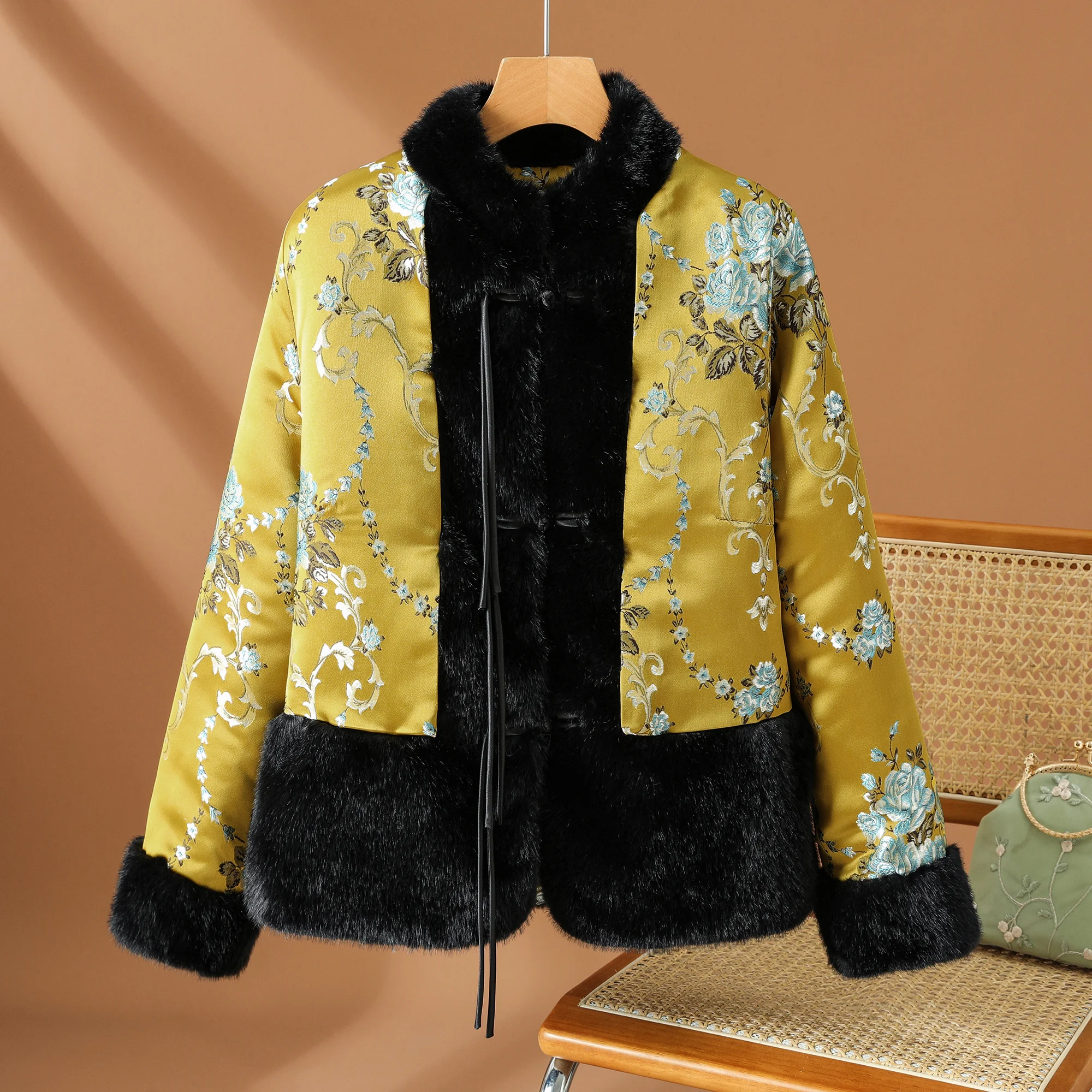 جديد الصينية Sle Thiened القطن Jaet المرأة المطرزة زر حتى Faionable التقليدية زي الشتاء ملابس خارجية #1