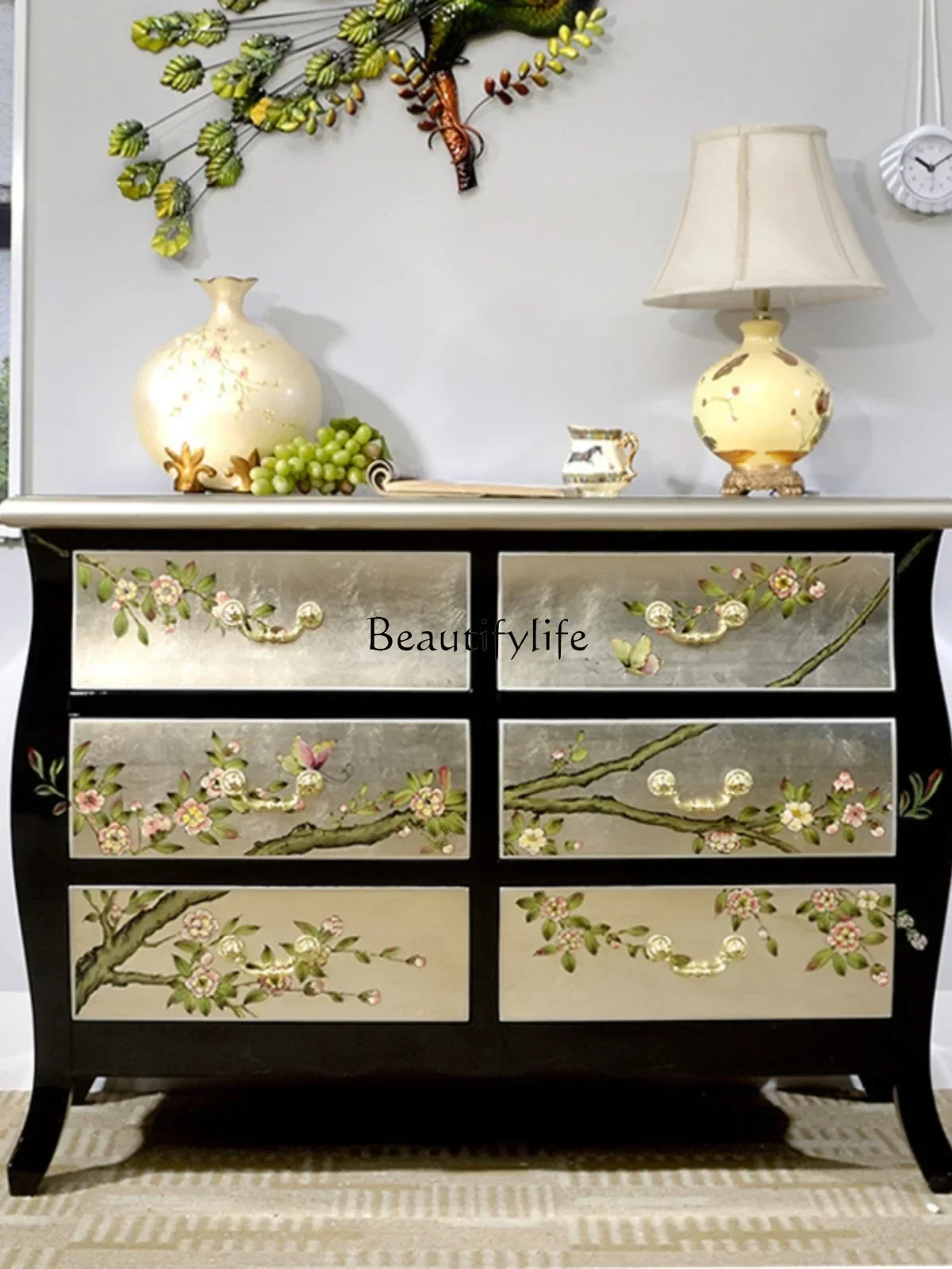 

New Chinese style, silver foil hand-painted simple six-chest cabinet screen, partition cabinet, living roomL
