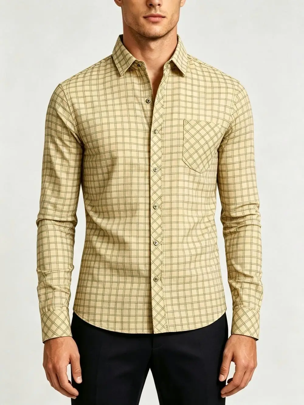 Men's Long Sleevd Checkered Shirt, Button up Shirt with Pockets, Classic Spring and Summer Collared Top