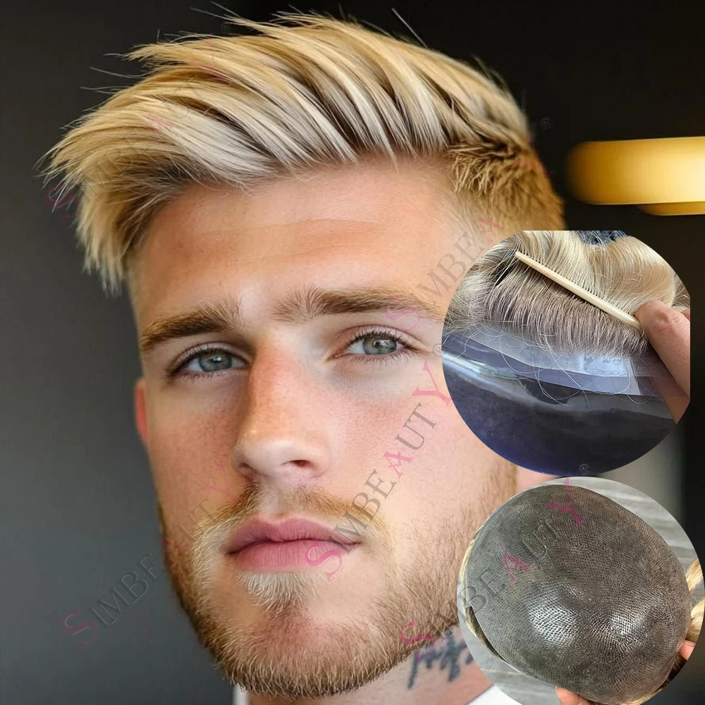Natural Hairline 0.06mm-0.08mm Ultra Thin Skin Undetectable Vloop Mens Toupee 520# #18 20# Blonde Brown Human Hair Grey Prosthes