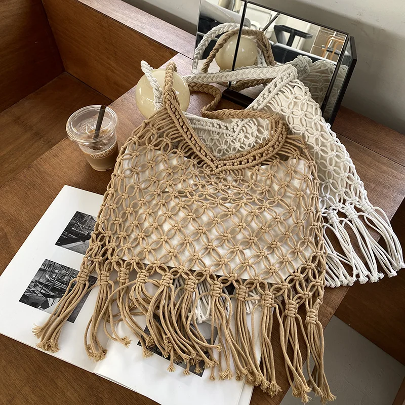 Gusure pochette tessute di paglia bohémien da donna borse moda semplice nappa borsa causale borsa a tracolla da spiaggia estiva per donna