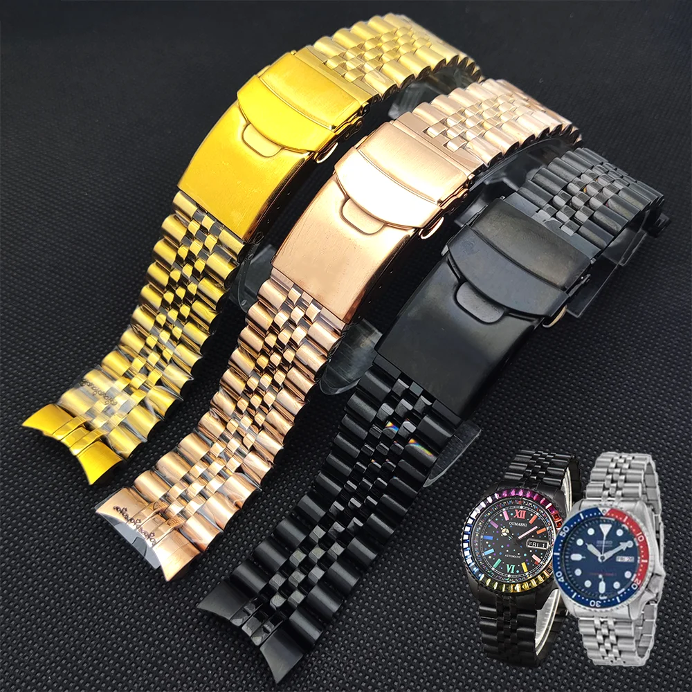 SKX007 Watch Strap 316L Solid Stainless Steel Strap 22mm Strap High Quality Men's Watch Band SKX009 Jubilee Curved End Bracelet