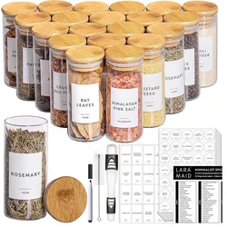 4oz 10/20Pack Spice Jars with Minimalist Spice Labels, Round Jar Canisters with Polished Bamboo Lids