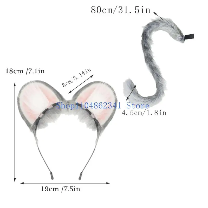 5ASD الماوس آذان وذيل مجموعة فروي القطط أذن أذن مع الذئب الثعالب ذيل هالوين الحيوانات الأزياء