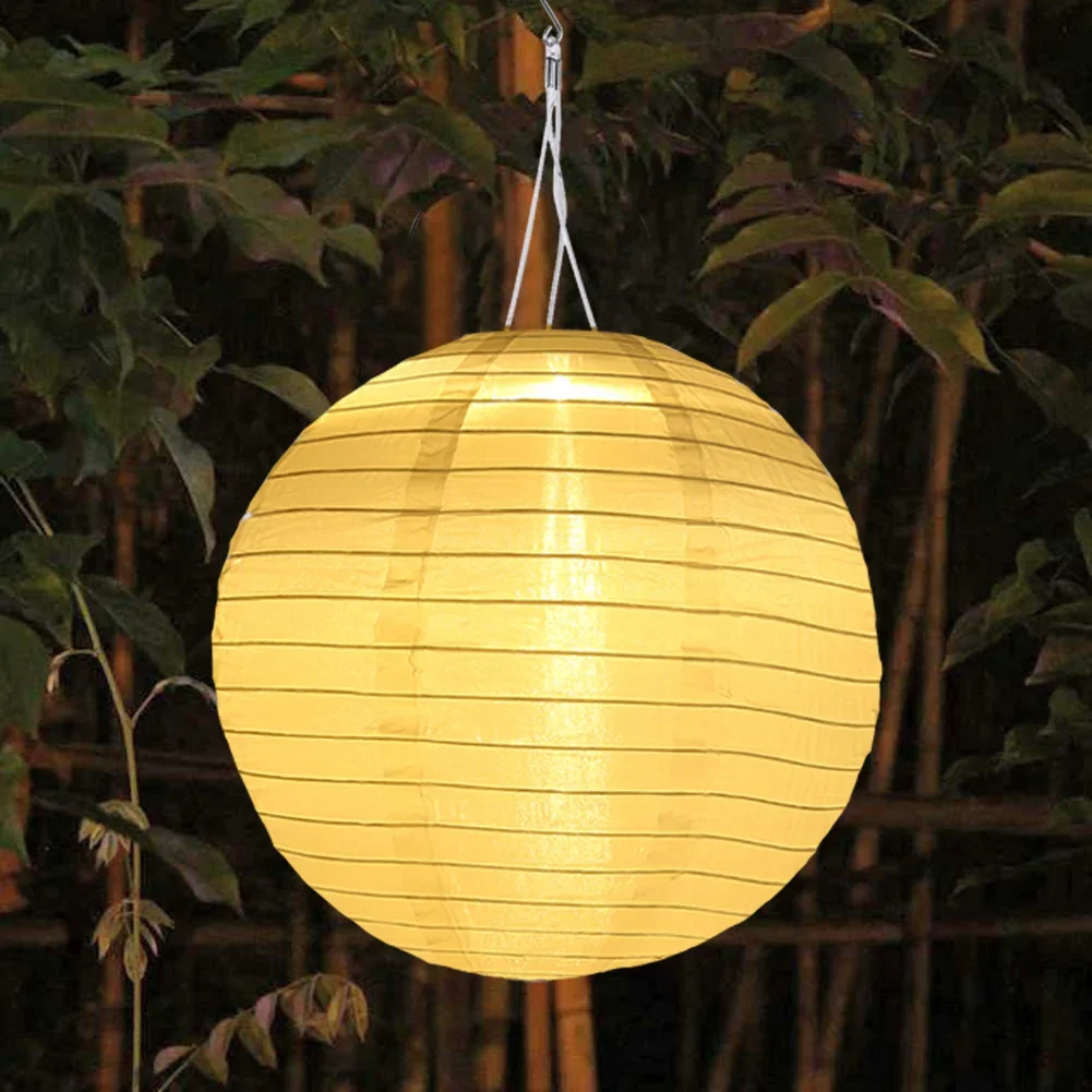 Imagem -06 - Chinês Rodada Hanging Lamp Solar Impresso Lanterna Impermeável Nylon Led Light Outdoor Garden Party Decoração 12