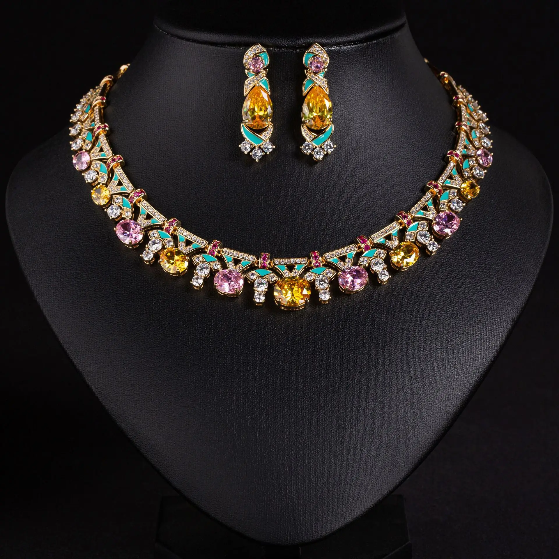New Solid Jewellery Oil Painting Necklace Earrings Premium Multicolour 2 Pcs Wedding Party Travel Women's Holiday Gift